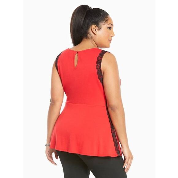 Torrid Side Lace Peplum Tank Top Size 2x RED with BLACK LACE - Picture 3 of 13